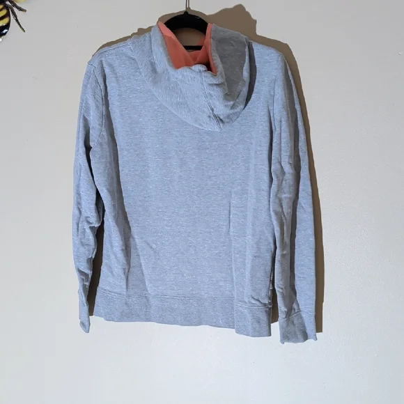 The North Face Womens Light Gray Hoodie with Coral Logo and Drawstrings - Picture 4 of 9